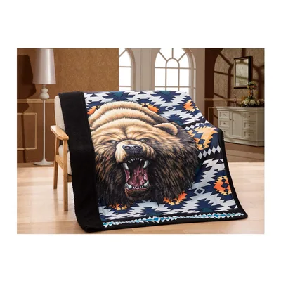 Roaring Bear Tribal Print Blanket: Wild Animal Art for Your Couch