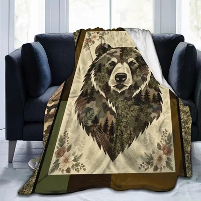 Grizzly Bear Camo Pattern Blanket Forest Wildlife Art Design