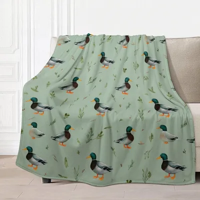 Mallard Ducks Green Leaves Blanket for Nature Lovers