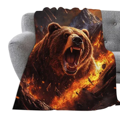 Roaring Bear with Fire Blanket: Wild Grizzly Design