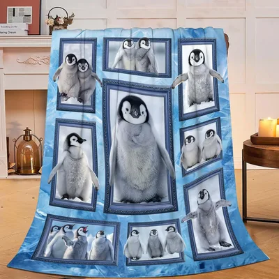 Penguin Chicks in Frames Blanket: A plush fleece throw