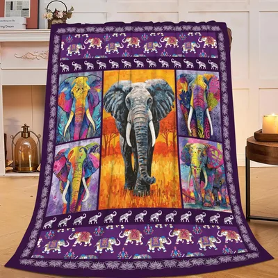 Elephants in Patterned Frames Blanket