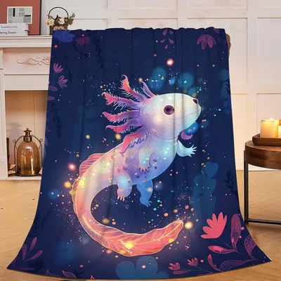 Axolotl in Galaxy Blanket: Cosmic Amphibian Art for Cozy Nights