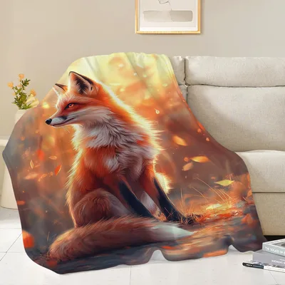 Orange Fox in Forest Blanket: Cozy Wildlife Art for Nature Lovers
