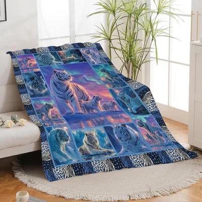 White Tiger Photo Collage Blanket: A Majestic Feline Grid