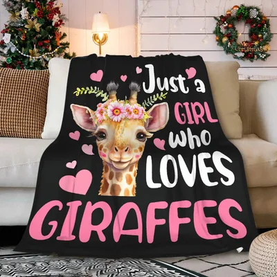 Just a Girl Who Loves Giraffes Blanket: Cute Floral Giraffe Design
