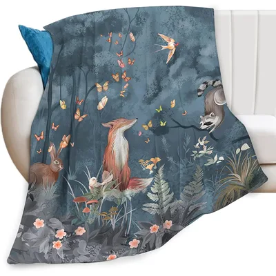 Fox Woodland Animals Blanket: A Forest Scene with Fox and Raccoon