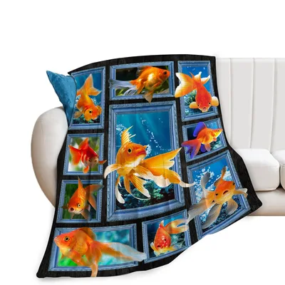 Blue Frog Blanket: Goldfish in Blue Aquarium Frame Art