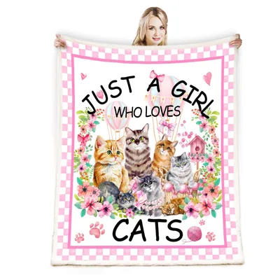 Just a Girl Blanket: Feline Love and Hot Air Balloons Design