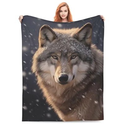 Snow Wolf Portrait Blanket: Realistic Canine Art for Nature Lovers