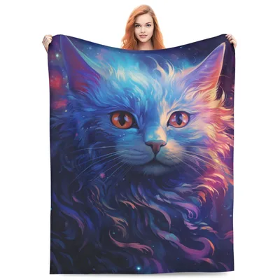 Abstract Galaxy Space Cat Blanket: Cosmic Feline Art for Stargazers