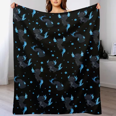 Blue Axolotls Pattern Blanket: Cute Dark Amphibian Design