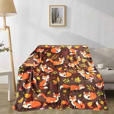 Foxes and Maple Leaves Blanket: Cute Fox Pattern with Autumn Foliage