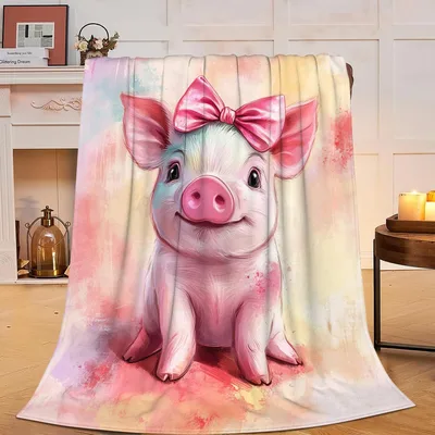 Cute Pink Pig Blanket: Watercolor Art with Bow for Cozy Days