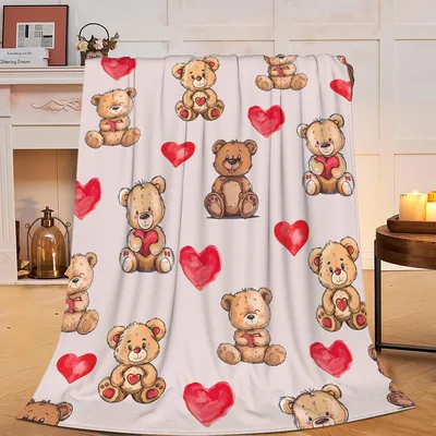 Teddy Bears and Hearts Blanket: Cozy Bear Print with Red Hearts