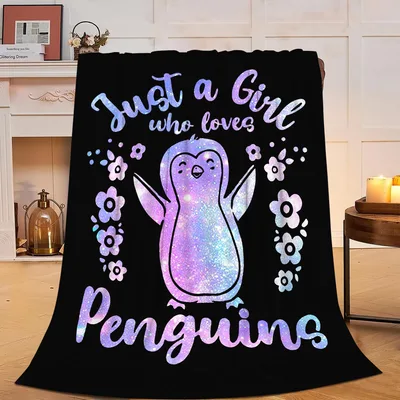 Just a Girl Who Loves Penguins Blanket: Glittery Penguin Design