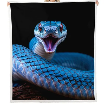 Wild Blue Snake Photo Blanket: Realistic Reptile Art for Enthusiasts