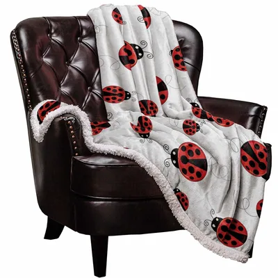 Red Ladybugs on White Blanket: Cute Insect Print for Garden Lovers