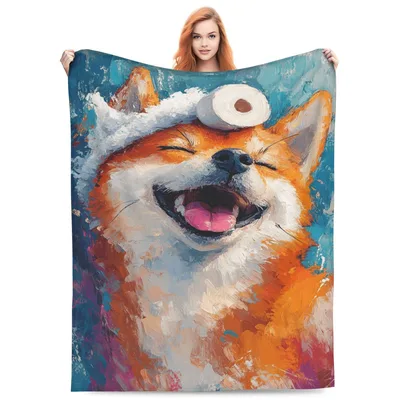 Laughing Fox with Snow Blanket: Joyful Canine Art