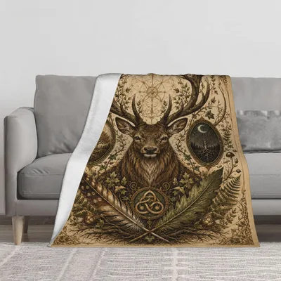 Celtic Knot Blanket: Deer Art with Mystical Forest Symbols