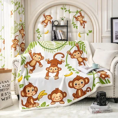 Cute Monkeys and Bananas Blanket: Playful Cartoon Monkey Print