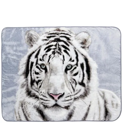 White Tiger Portrait Blanket: Majestic Feline Art for Your Sofa