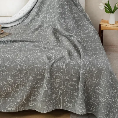 Jungle Animals Line Drawing Blanket: Wild Creature Print for Kids