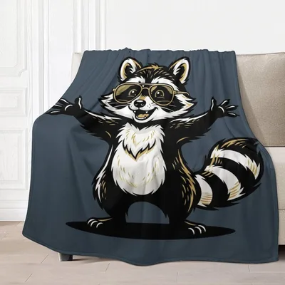 Raccoon with Sunglasses Blanket: Cool Cartoon Raccoon Design