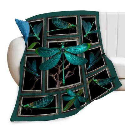 Teal Dragonflies Frame Panels Blanket: Insect Art for Nature Lovers