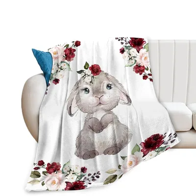 Bunny with Floral Wreath Blanket: Cute Rabbit with Roses