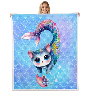 Rainbow Mermaid Cat Blanket: A Whimsical Feline with Iridescent Scales