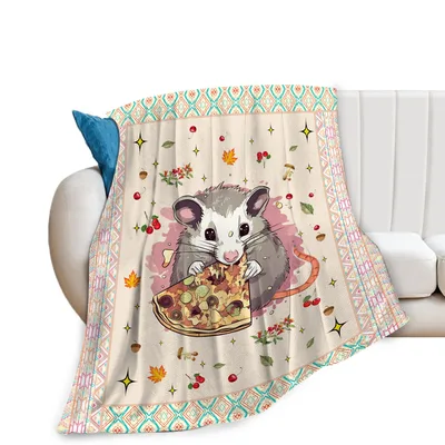 Opossum Eating Pizza Blanket No. 2: Cute Opossum Holding a Slice