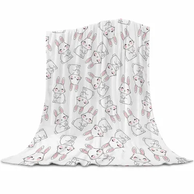 Hand Drawn Bunny Pattern Blanket for Kids and Adults