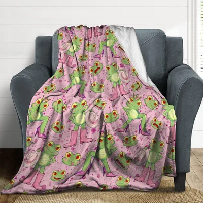 Funny Frog Pattern Blanket: Sassy Amphibians in Pink Boots