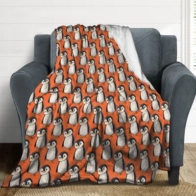 Funny Penguin Pattern Blanket: Cute Birds on Orange