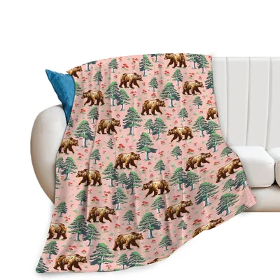 Bears and Pine Trees Blanket: Rustic Forest Bear Pattern Throw