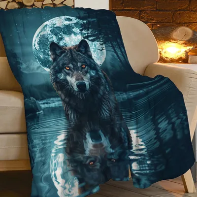 Wolf Under Full Moon Blanket No. 2