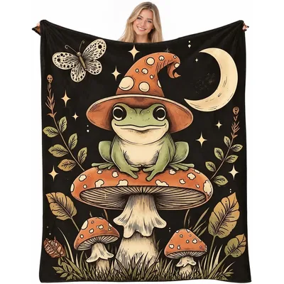 Frog on Mushroom Under Blanket: Whimsical Witch Frog Design