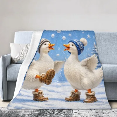 Ducks Wearing Winter Hats Blanket: Cozy Duck Illustration