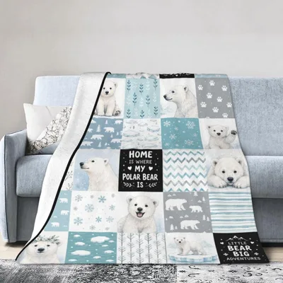 Polar Bears Patchwork Pattern Blanket: Arctic Bear Quilt Design