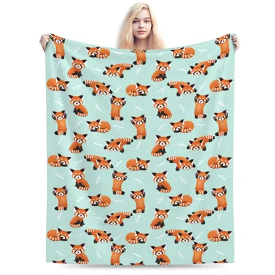 Red Panda Pattern on Mint Blanket: Cute Animal Print for Cozy Days