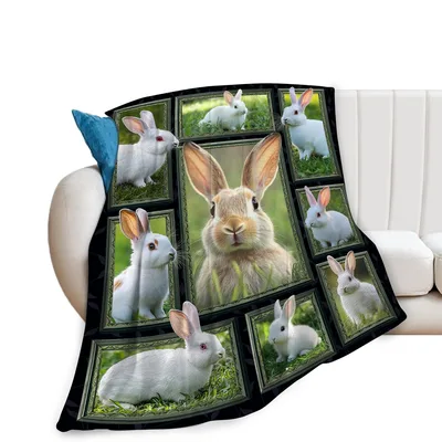 Rabbits Photo Collage Blanket: A Gallery of Framed Bunny Portraits