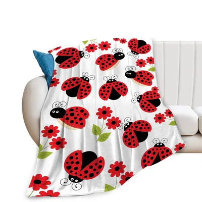 Ladybugs and Red Flowers Blanket: Cute Floral Bug Throw