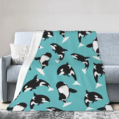 Orca Whale Pattern Blanket: Swimming Killer Whales on Teal
