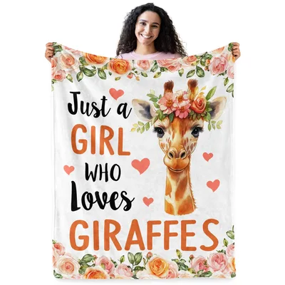 Just a Girl Blanket: Giraffe Lover Design with Floral Crown