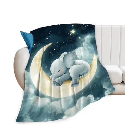 Elephant Sleeping on Crescent Blanket