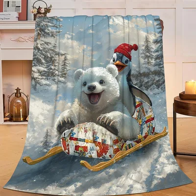 Polar Bear and Penguin Blanket: Arctic Sledging Adventure