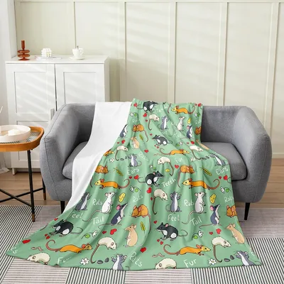 Cute Rodents Pattern Blanket: Playful Rat Anatomy Print for Pet Lovers