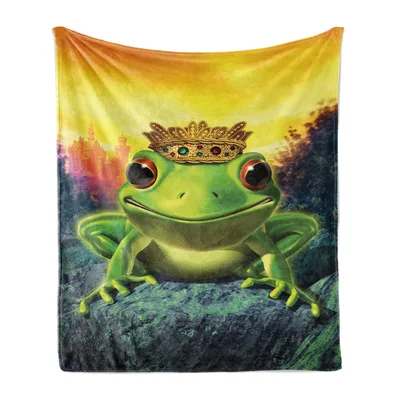 Frog Prince with Golden Blanket: Royal Frog Design on Soft Fleece