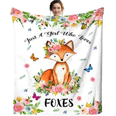 Just a Girl Blanket Featuring a Floral Fox Design